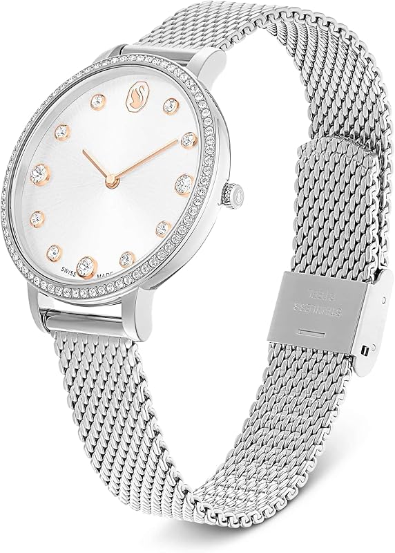 Reloj Clarica, Fabricado en Suiza, Brazalete de Metal, Tono Plateado, Acero Inoxidable