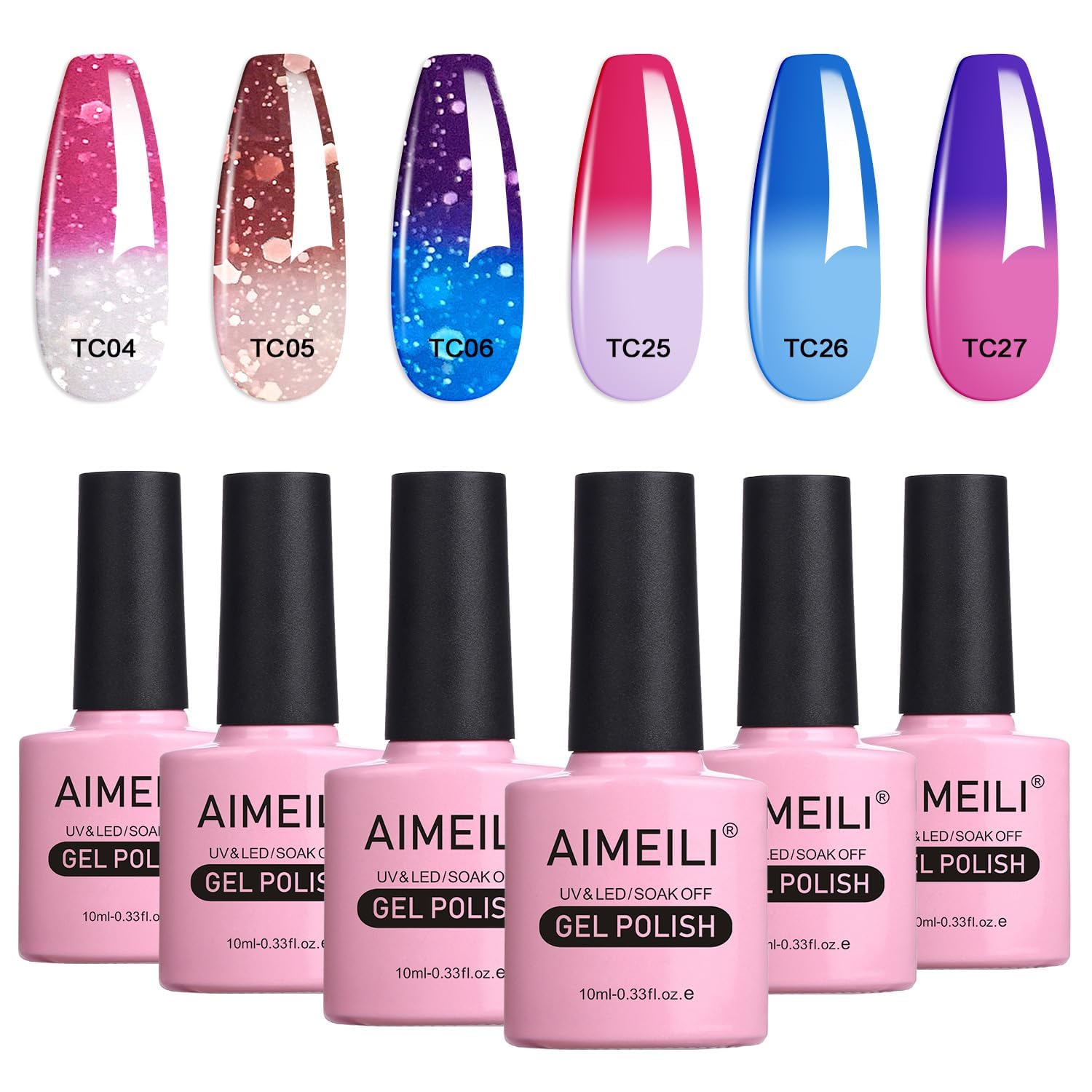 AIMEILI Gel Nail Polish Set Soak Off UV LED Temperature Colour Changing Chameleon Gel Polish Multicolour/Mix Colour/Combo Colour of 6pcs X 10ml - Gift Kit 14