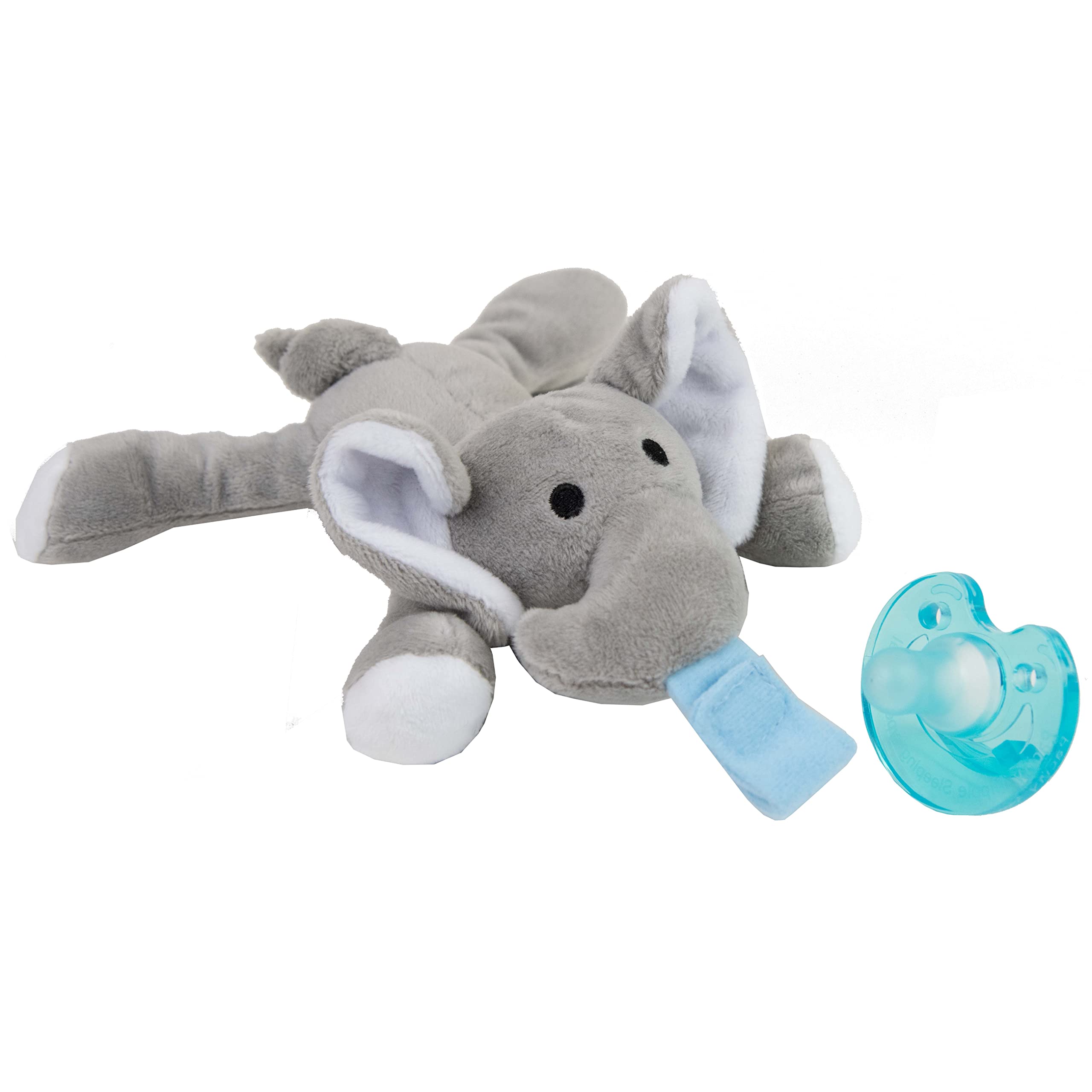 Dummy Pacifier Baby Soother, Dummies for Babies - Detachable Newborn Essentials - Portable Comforter Soothie - Stuffed Animal Plush Toy for 3-36 Months - Teething Dummie for Boys & Girls (Elephant)
