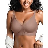 DEANGELMON Scalloped V Neck Wireless Bras for Women Seamless No Underwire Full Coverage Push Up Bras Soft Comfort Bralettes