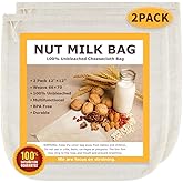 Nut Milk Bags, All Natural Cheesecloth Bags, 12"x12", 2 Pack, 100% Unbleached Cotton Cloth Bags for Tea/Yogurt/Juice/Wine/Sou