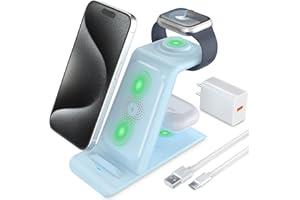 HATALKIN 3 in 1 Wireless Charging Station Compatible for Apple Products Multiple Devices Charger for Apple Watch Ultra 9 8 7 SE 6 5 4 AirPods Pro iPhone 15 14 13 12 13 Pro Max/X/XS Fast Charger Stand