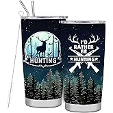 BRAVEFULL Hunting Gifts for Men, I'd Rather Be Hunting Tumbler Cup 20oz With Straws and Brushes Gifts for Hunting Lovers, Hunting Gift for Dad Son Husband Friends Christmas Birthday Gifts