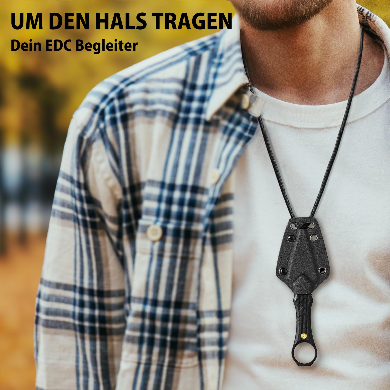 LOTHAR PORCUPINE 14C28N Stahl Neck Knife Messer,42A Fulltang Kleines Feststehendes Messer mit G10 Griff, Outdoor Messer mit Kydex Scheide und Gürtelclip (Schwarze Klinge) 5