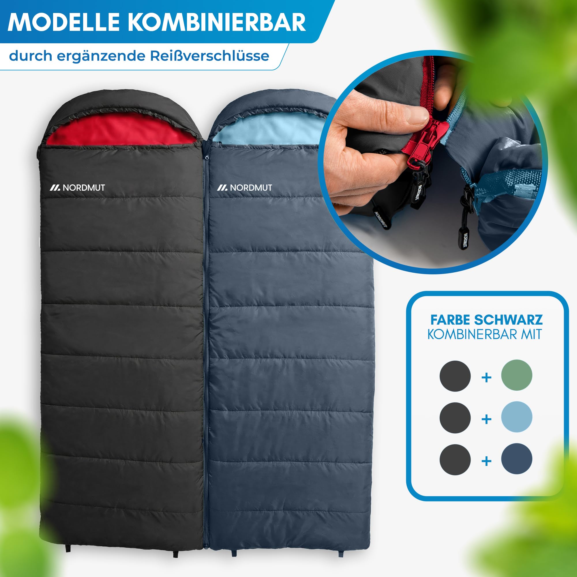 NORDMUT® Deckenschlafsack Erwachsene mit Zwei-Wege YKK-Reißverschluss – kleines Packmaß & Ultraleicht 1600g – 3-Jahreszeiten (250 GSM) – Schlafsack für Camping, Outdoor & Festivals (Marine) 6