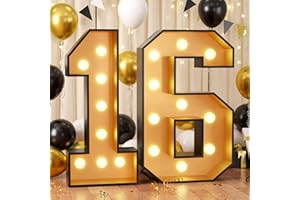 BIAPIAN 4FT Marquee Light Up Numbers 16,Black Gold Giant Marquee Mosaic Numbers Frame Marquee Numbers for 16th Birthday Decorations, Birthday Party,Mosaic Number 16,DIY Frame Pre-Cut Foam Board Kit