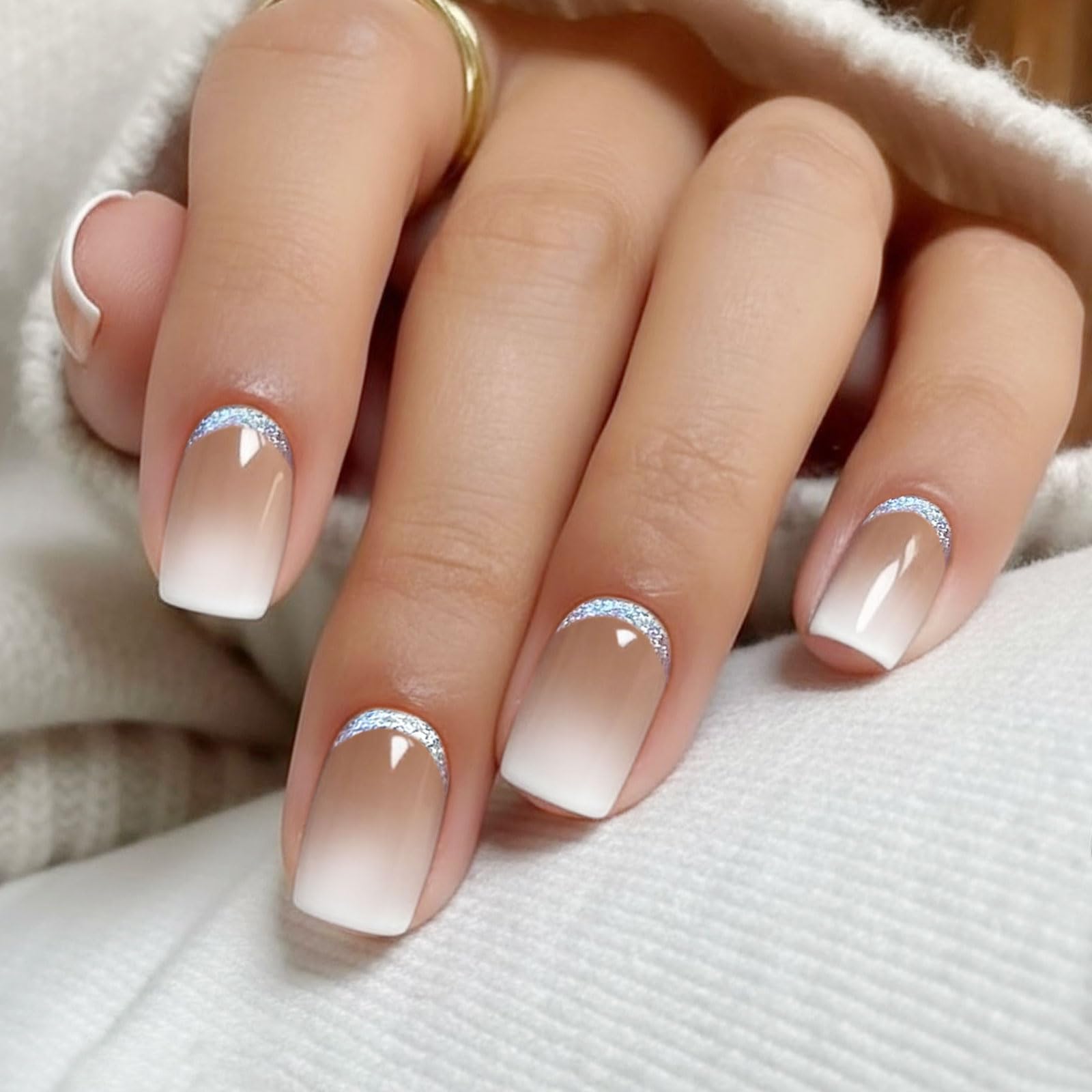 JMEOWIO Semi Cured Gel Nail Strips Glitter White Solid Color Gel Nail Stickers Nails Art Design Decoration Accessories