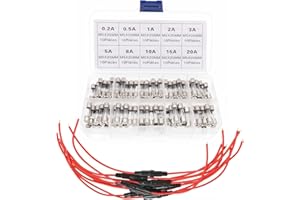 THSGIVINGSTORE 108PCS 5x20MM Inline Fuse Holder Screw Type with 16/18/20/22 AWG Wire(26CM) and Fast-Blow Glass Fuses Assorted Kit(Contain 0.2A 0.5A 1A 2A 3A 5A 8A 10A 15A 20A),0V-250V Universal Inline Fuse
