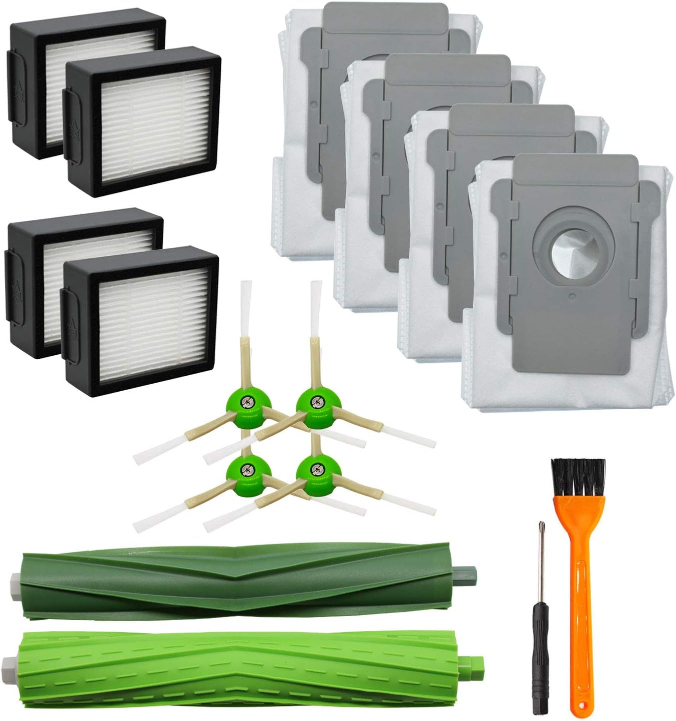 Lemige 9 Pack Replacement Parts for iRobot Roomba i7 i7+/i7 Plus E5 E6 Vacuum Cleaner Set, 1 Set of Multi-Surface Rubber Brushes & 4 Pack HEPA Filters & 4 Pack Edge-Sweeping Brushes -