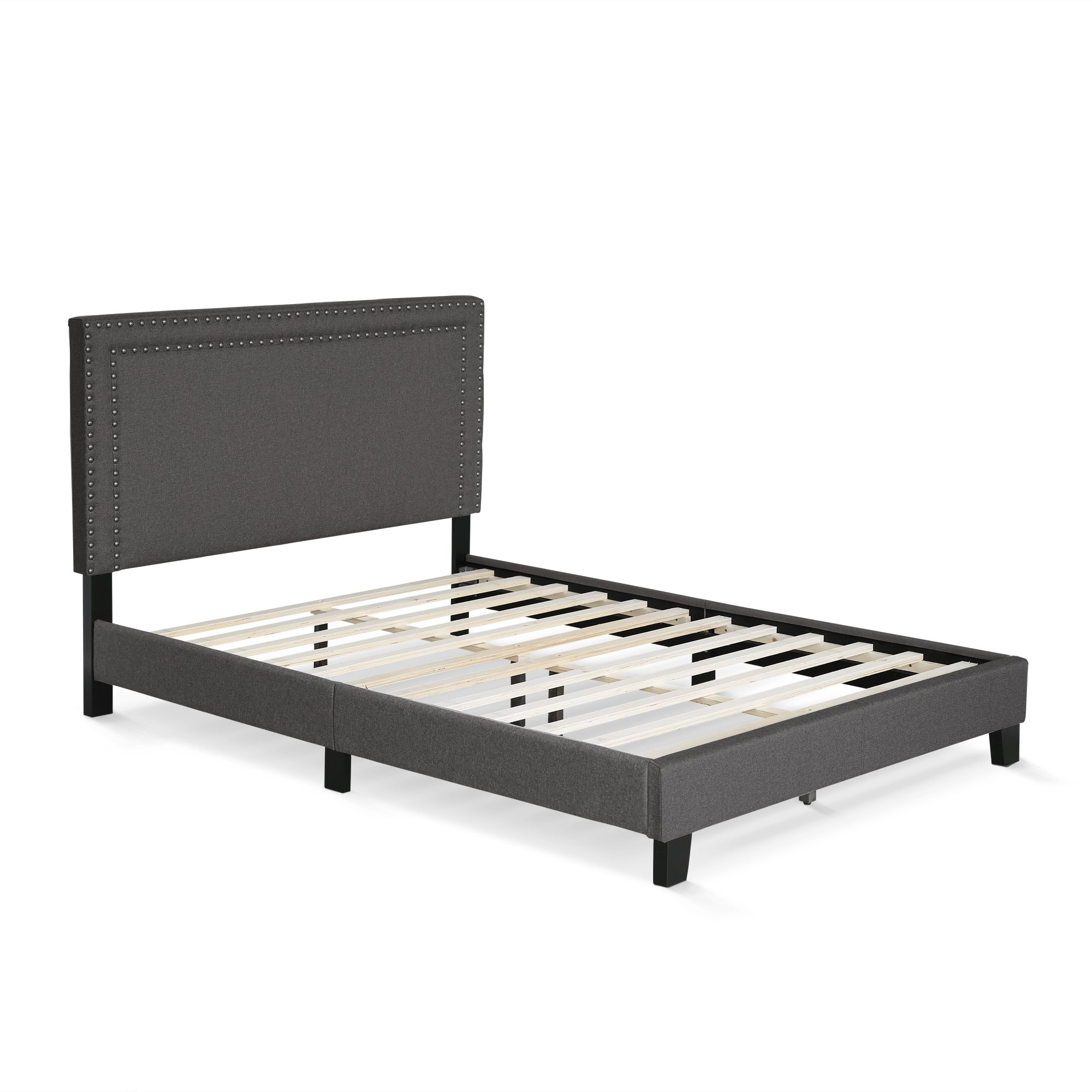 Photo 1 of (damaged upon inspection) Furinno Laval Double Row Nail Head Upholstered Platform Bed Frame, Full, Stone