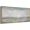 MUDECOR Extra Large Framed Canvas Print Wall Art Abstract Pastel Watercolor Soothing Neutral Tone Landscape Antique Retro Fine Art Illustrations Decorative Colorful Multicolor for Bedroom - 60"x30"