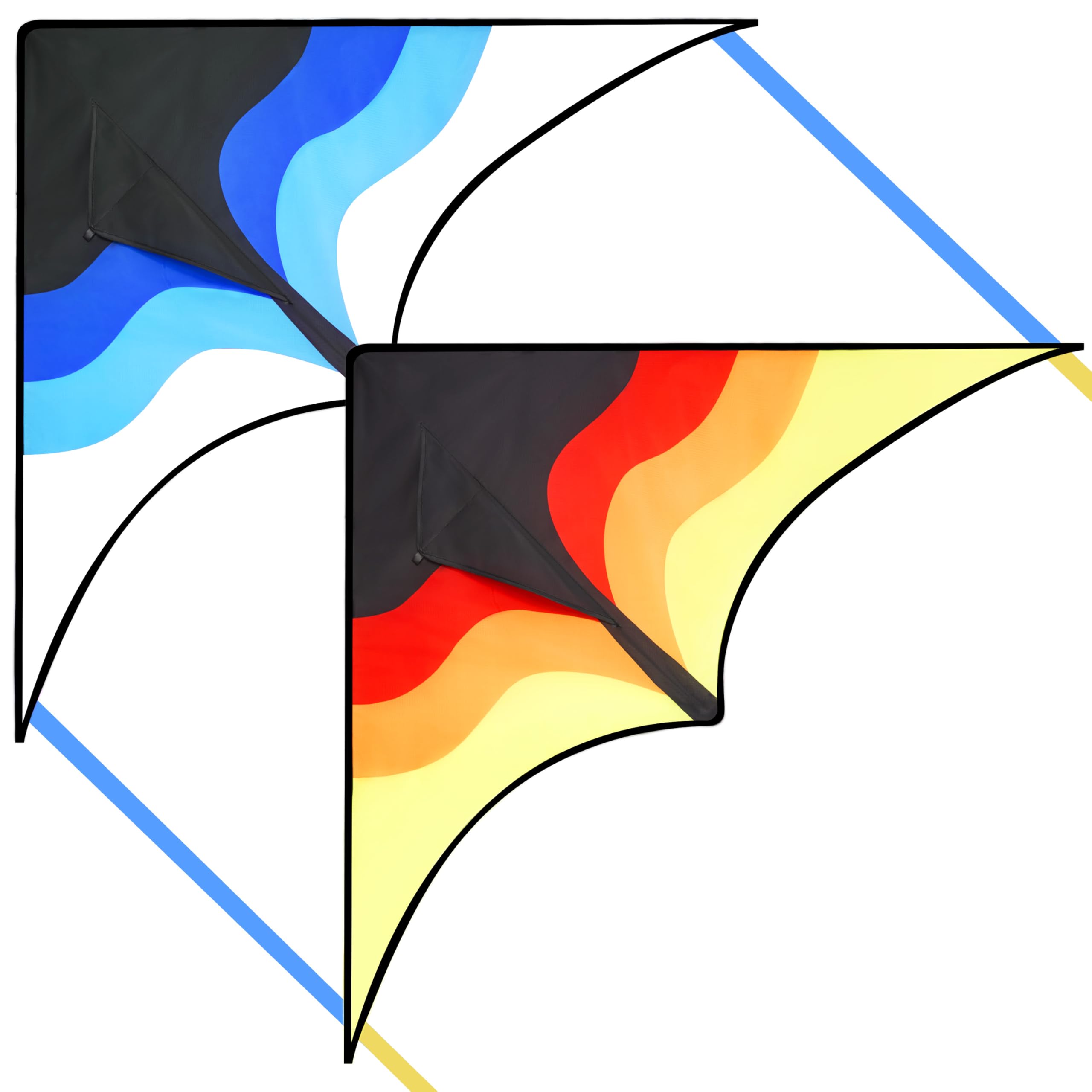 SYNCFUN 2 Packs Large Delta Kite Blue and Yellow, Easy to Fly for Kids and Adults with 100m String, Large Delta Beach Kite for Outdoor Games and Activities