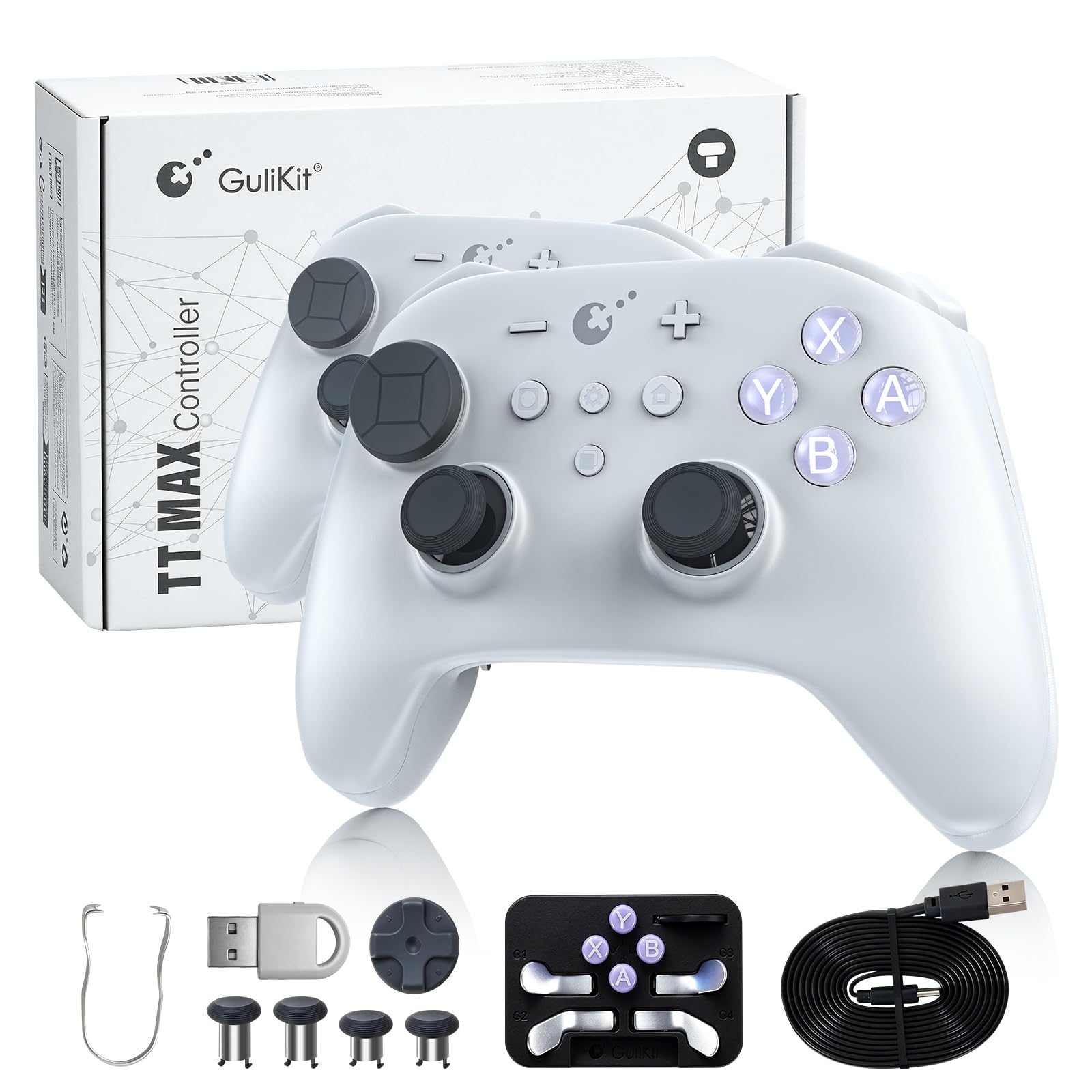 GuliKit TT MAX Wireless Controller for PC, Android, iOS, Switch 1/2, 720° Adjustable TMR Joystick, with 950mAh Long-Lasting Battery, Switch Wake-Up Function and 4 Detachable Metal Back Buttons-Gray
