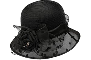 JDYaoYing Lady Church Derby Dress Cloche Hat Fascinator Floral Tea Party Wedding Bucket Hat