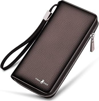 Amazon.com: WilliamPOLO - Cartera larga de piel para hombre, talla única