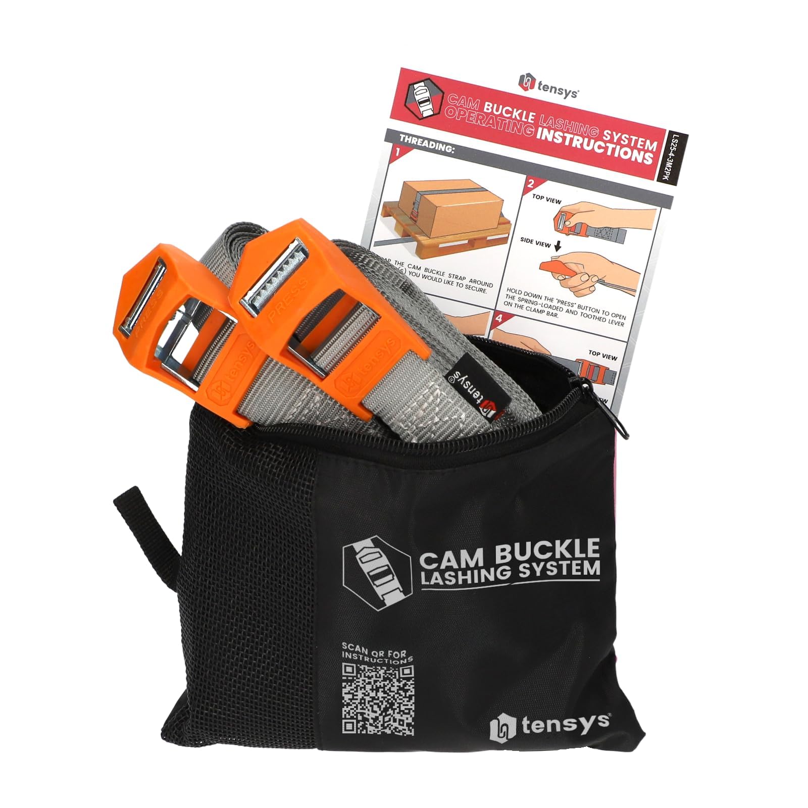 TENSYS Heavy-Duty Cam Buckle Straps - Adjustable Tie Down Cargo Straps for Roof Rack Straps, Moving and Luggage, Strong Webbing Strap with Buckles for Securing Furniture and Equipment - Grey, 2 Pack