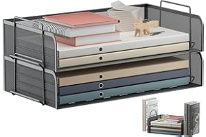 Aimeaihe Stackable Paper Letter Tray Organizer, 2 Tier Desk Organizers and Accessories, Mesh Desk Organizer with File Holder for Office Supplies (Black)