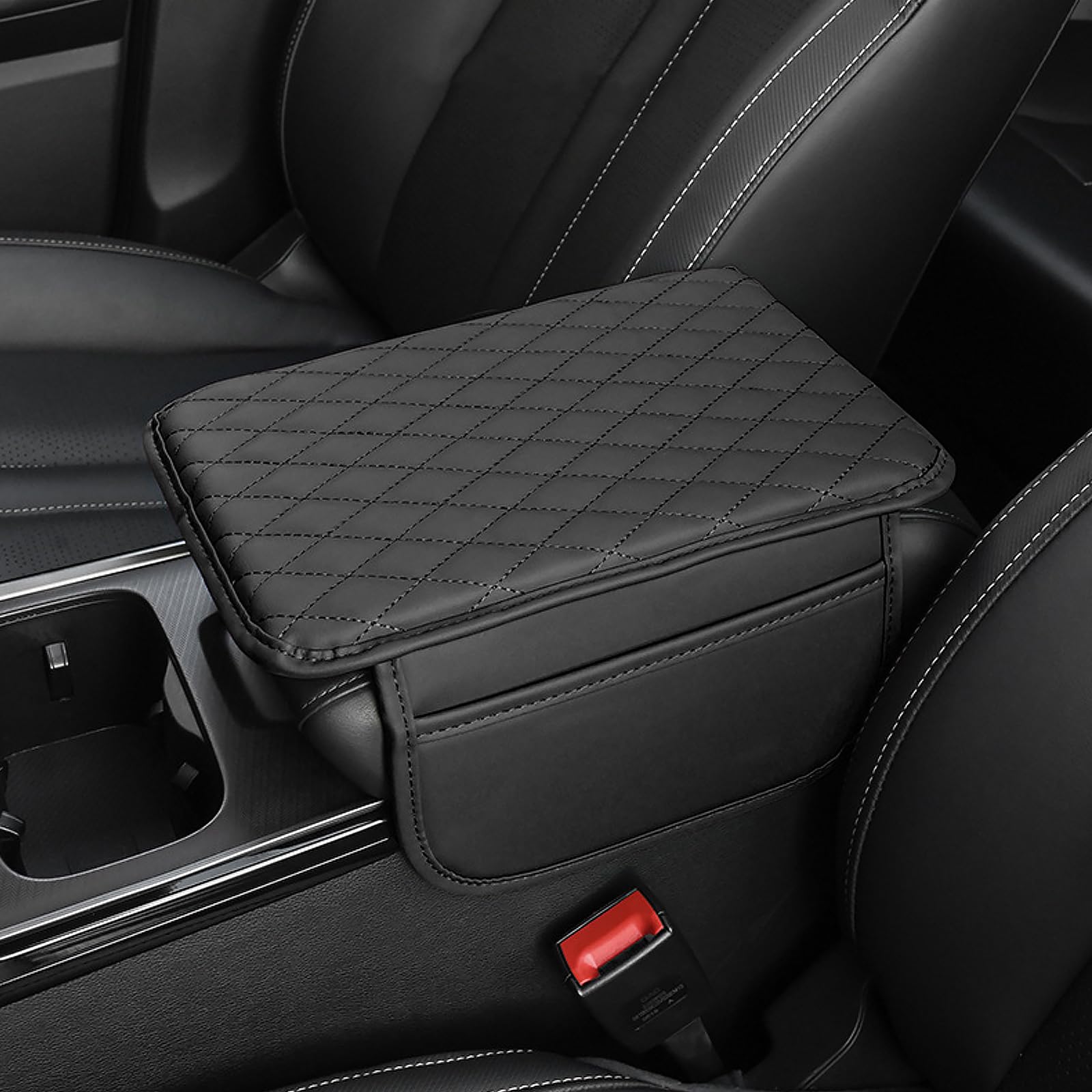 Photo 1 of Upgraded Car Center Console Cover, Leather Armrest Cushion Pad with 2 Storage Bags, Microfiber Soft Waterproof Seat Box Cover Protector, Cars Interior Decor Accessories Fit for Most Vehicles