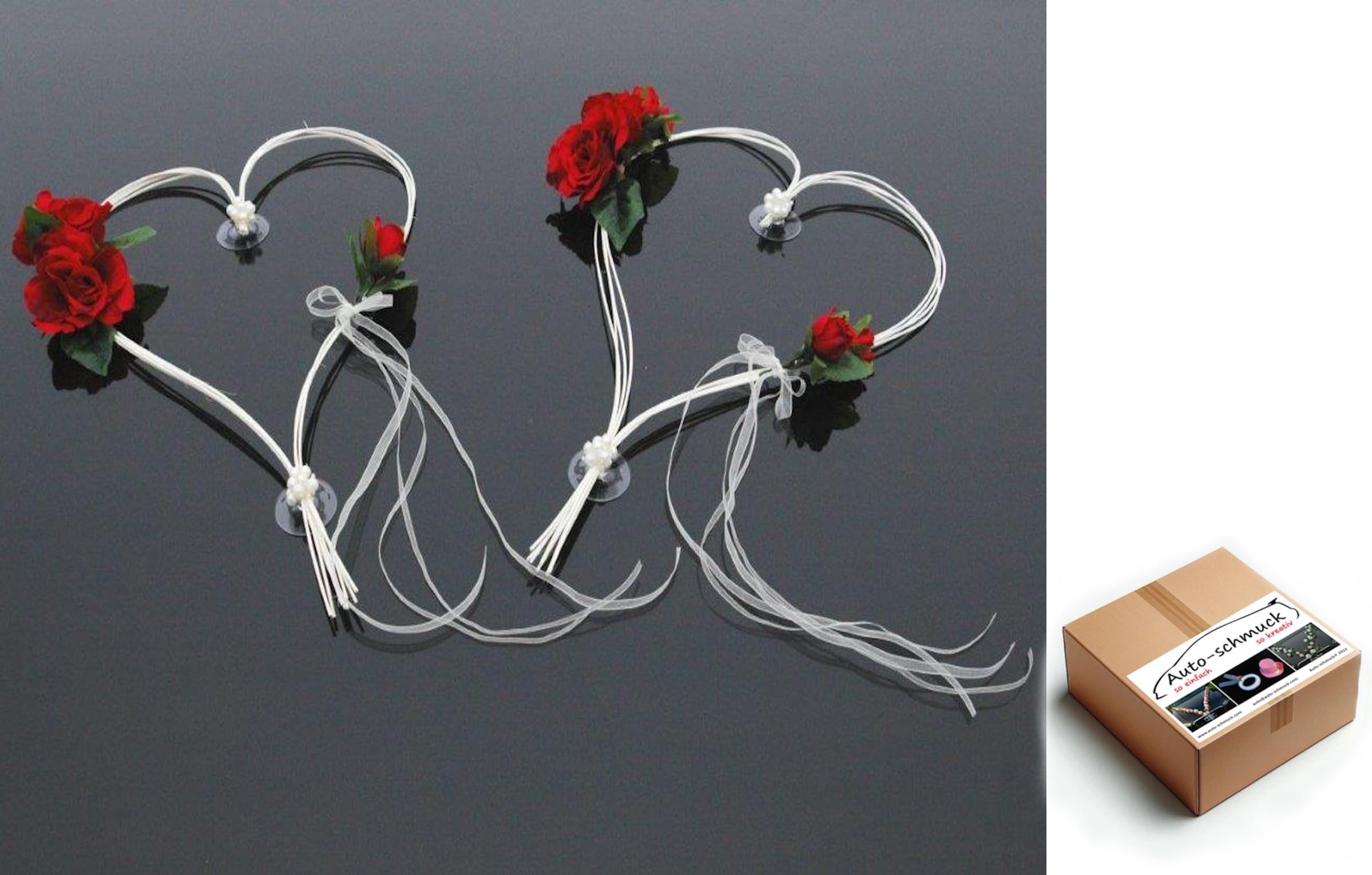 Autoschmuck ROMANTISCHE Herzen Auto-schmuck Braut Paar Rose Deko Dekoration Hochzeit Car Auto Wedding Deko (Rot 2) — image 1