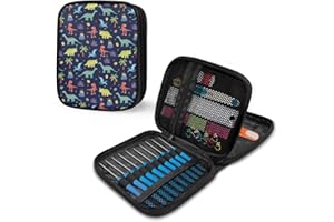 Luarisgur Dinosaur Crochet Hook Case Small Knitting Needle Case Organizer Cute Pattern Crochet Hook Organizer Case Empty Travel Organizer Storage Bag for Knitting Needles and Other Accessories