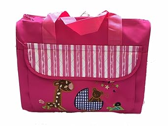 Lalia Wickeltasche 40x34x20cm rosa, bestickt Giraffe groß. mit Wickelauflage, viele Taschen und Fächer, groß, pink