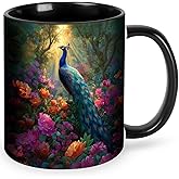 Yrebyou Peacock Coffee Mug Novelty Ceramic Coffee Cup 11oz with Handle Gifts for Women and Men Microwave Safe for Home or Office