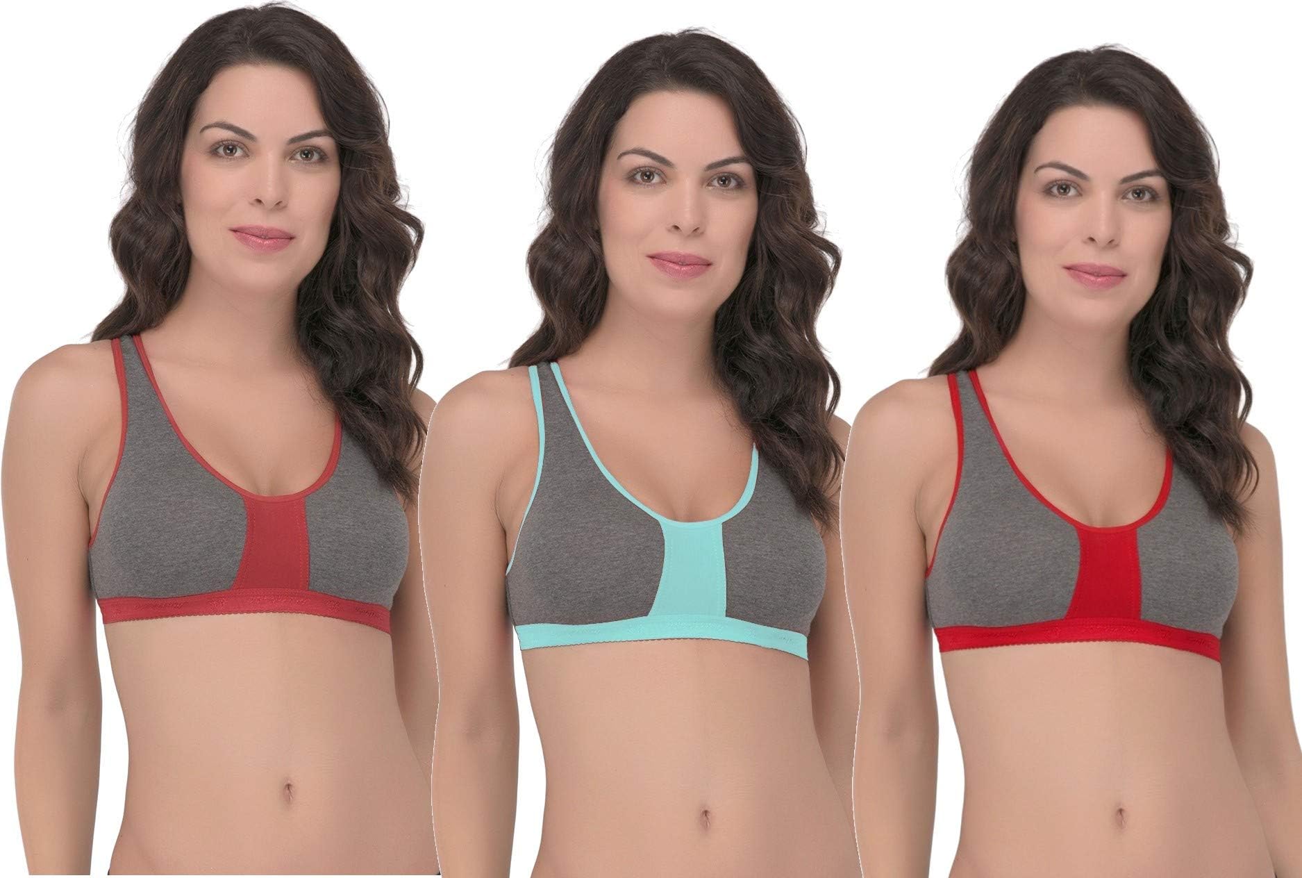 Fabme Women's Seamless, Non-Wired, Non-Padded, Sports Bra, Size 30,32,34,36,38,40,42,44 (Color : Maroon,Sea Green,Red)