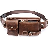 NIUCUNZH Cowhide Waist Fanny Pack-Genuine Leather and Slim with Adjustable Waistband Oil Coffee