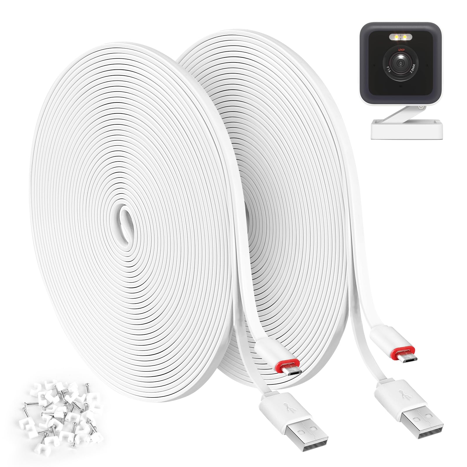 Photo 1 of 2 Pack 25FT Power Extension Cable Compatible with WyzeCam,Wyze Cam v4,WyzeCam Pan,WYZE Cam OG,KasaCam Indoor,NestCam Indoor,Blink,Cloud Cam, Waterproof USB to Micro USB Durable Charging Cable