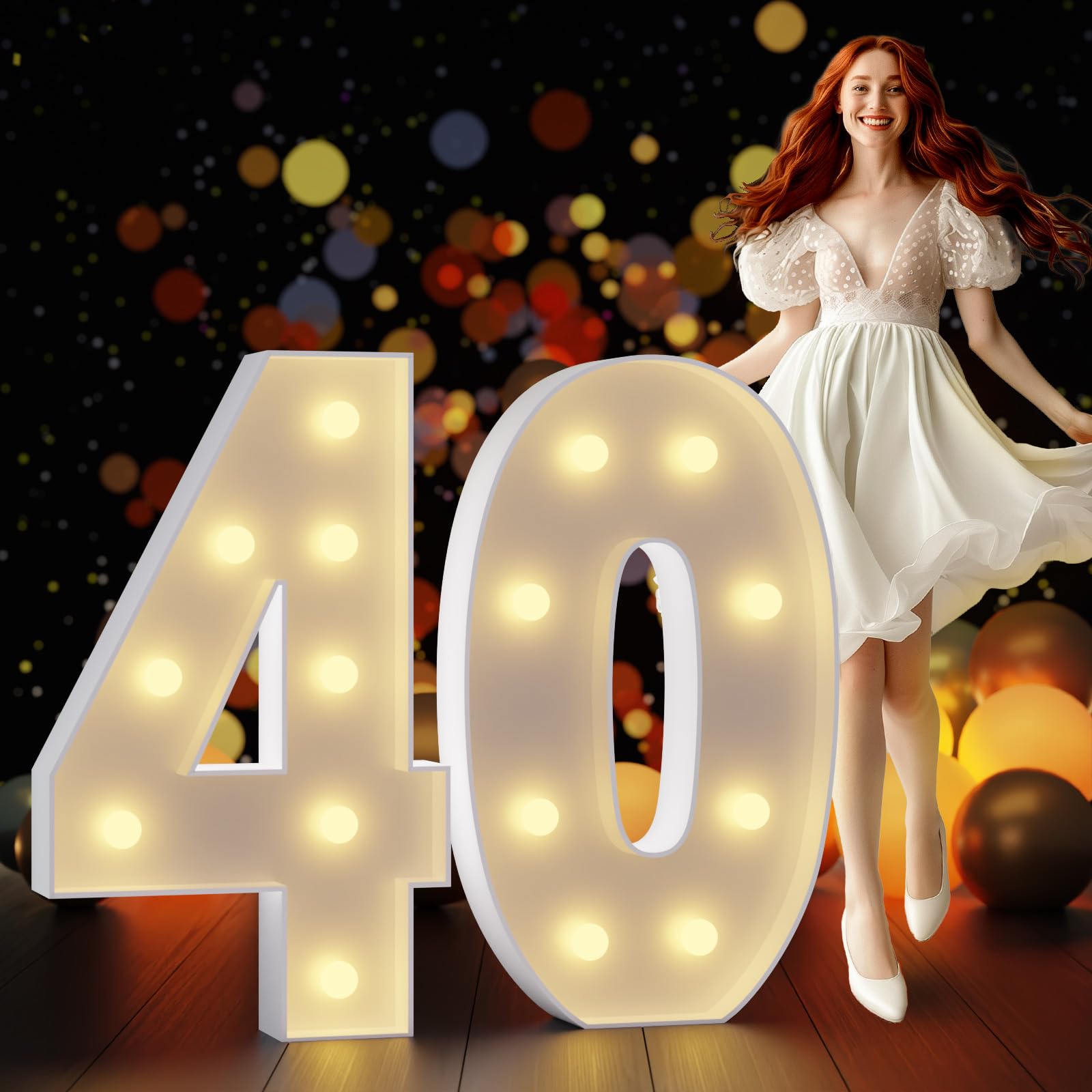 Photo 1 of Marquee Numbers 3 Feet Tall Large Light Up Numbers 40th Birthday Decorations Women Men Big Yellow Light Outdoor Anniversary Decorations Balloon Arch Kit Party Backdrop 40