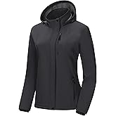 Pursky Women's Softshell Jacket Lightweight Fleece Lined Rain Jacket Waterproof Warm Windbreaker Coat With Removable Hood