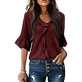 siliteelon Womens Blouses Dressy Casual 3/4 Sleeve Ruffle Bell Top Ladies Business Formal Work Shirt Spring Trendy 2026