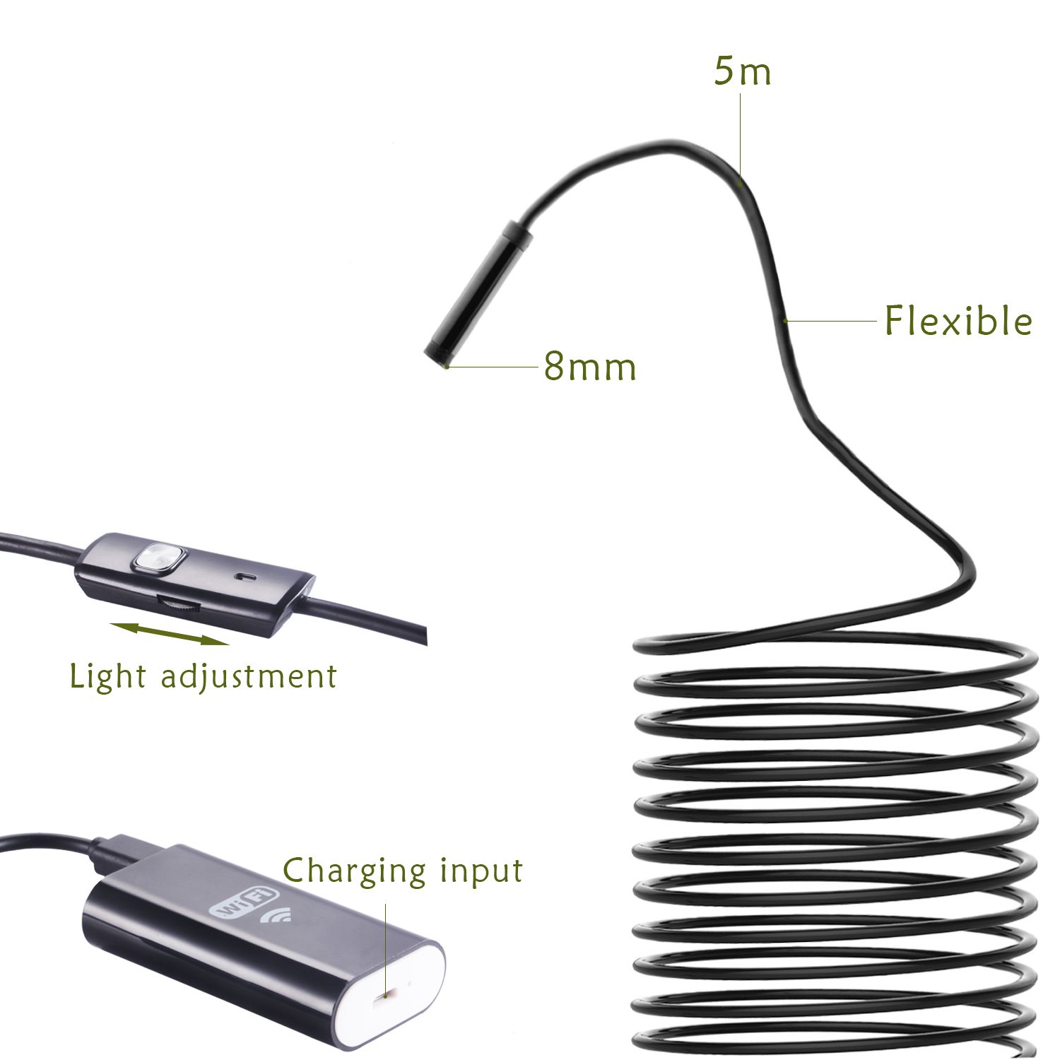 Wireless Endoscope 5M WiFi Borescope Inspection Camera 2.0 Megapixels