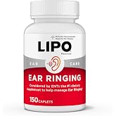LIPO Ear Ringing Support, Lemon Bioflavonoid Complex, 150 Caplets | Vitamins C, B1, B2, B6, B12, &amp; Calcium, Supplement for Inner Ear Health &amp; Circulation