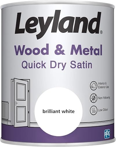 Leyland Wood Metal Quick Dry Satin Brilliant White Paint 750ml