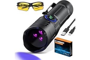 DARKBEAM 365nm UV Light Flashlight Black Light, 20W Mini Blacklight Flashlights 3 LED Rechargeable Woods Lamp for Pet Urine, 