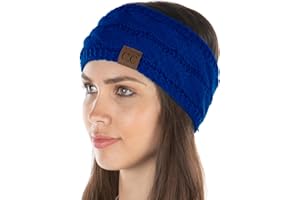 Funky Junque Adjustable Winter Headband for Women Knitted Fleece Lined Ear Warmer Headband Earmuffs - Royal Blue
