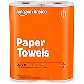 Amazon Basics 2-Ply Flex-Sheets Paper Towels, 2-Pack, 150 Sheets per Roll, 2 Basics Rolls = 6 Regular Rolls, for Everyday Use, Spills and Messes