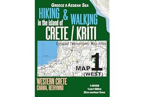 Hiking & Walking in the Island of Crete/Kriti Map 1 (West) Detailed Topographic Map Atlas 1:50000 Western Crete Chania, Rethymno Greece Aegean Sea: ... Map (Hopping Greek Islands Travel Guide Maps)