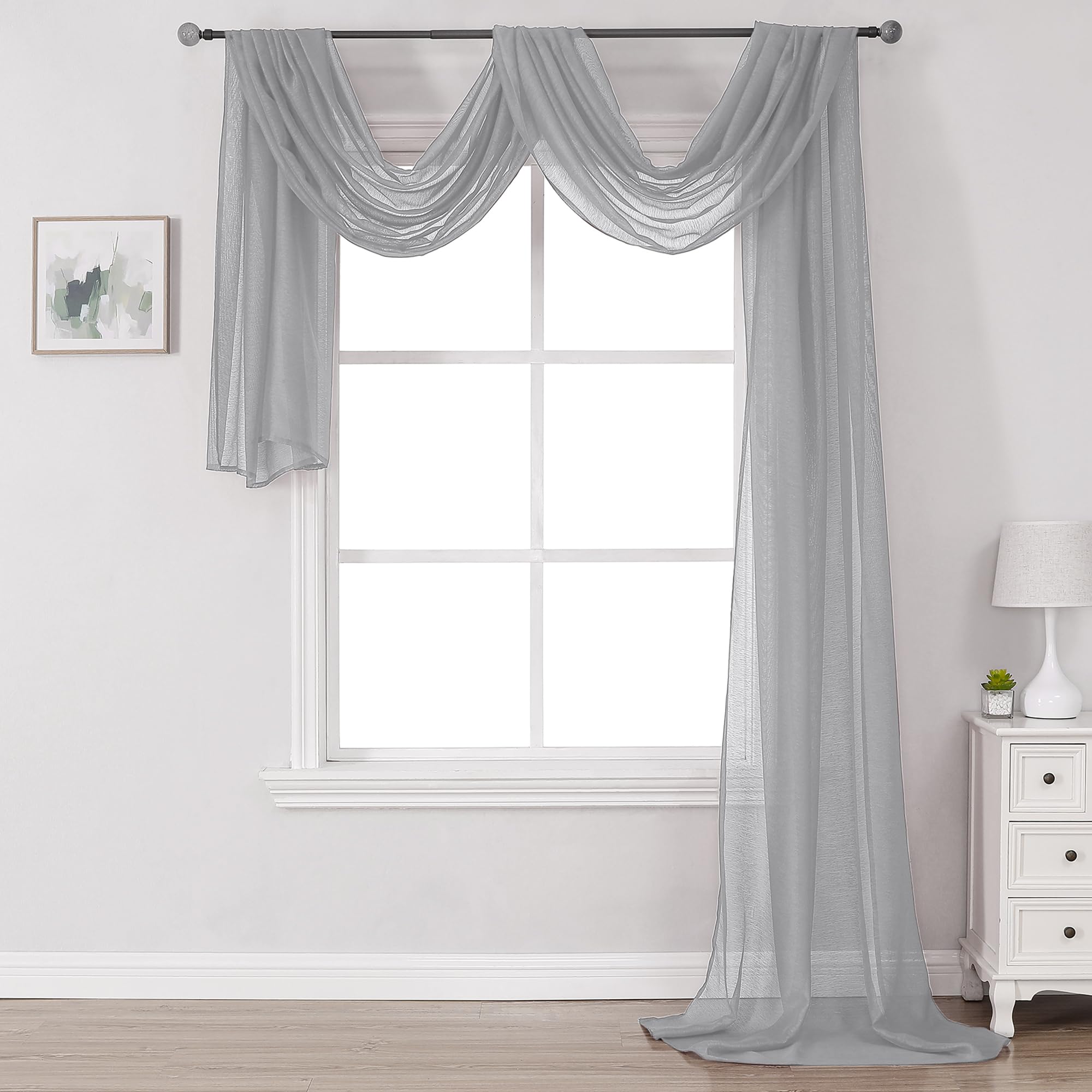 DONREN Grey Window Scarf for Background - Luxury Soft Sheer Scarf Add to Window Curtains for Enhanced Effect (52 by 216 Inch,1 Pack)
