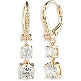 Marchesa Gold Tone and Clear Crystal Double Drop Earrings with Leverback Closure