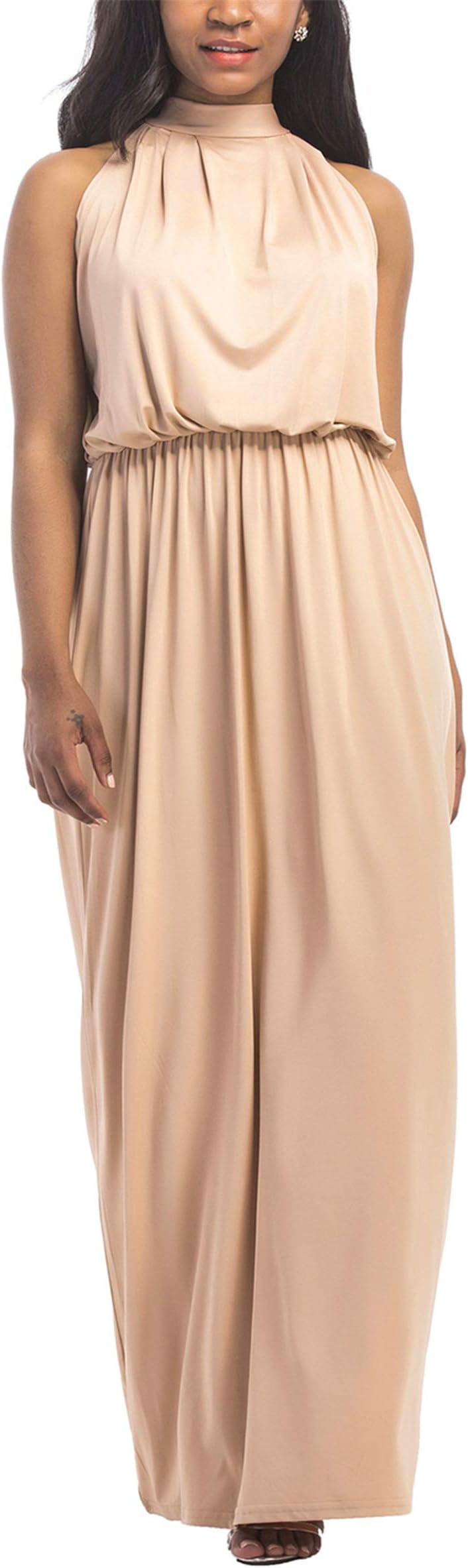 WIWIQS Women's Halter Loose A-line Casual Maxi Dress Plus Size Party Club Long Dresses