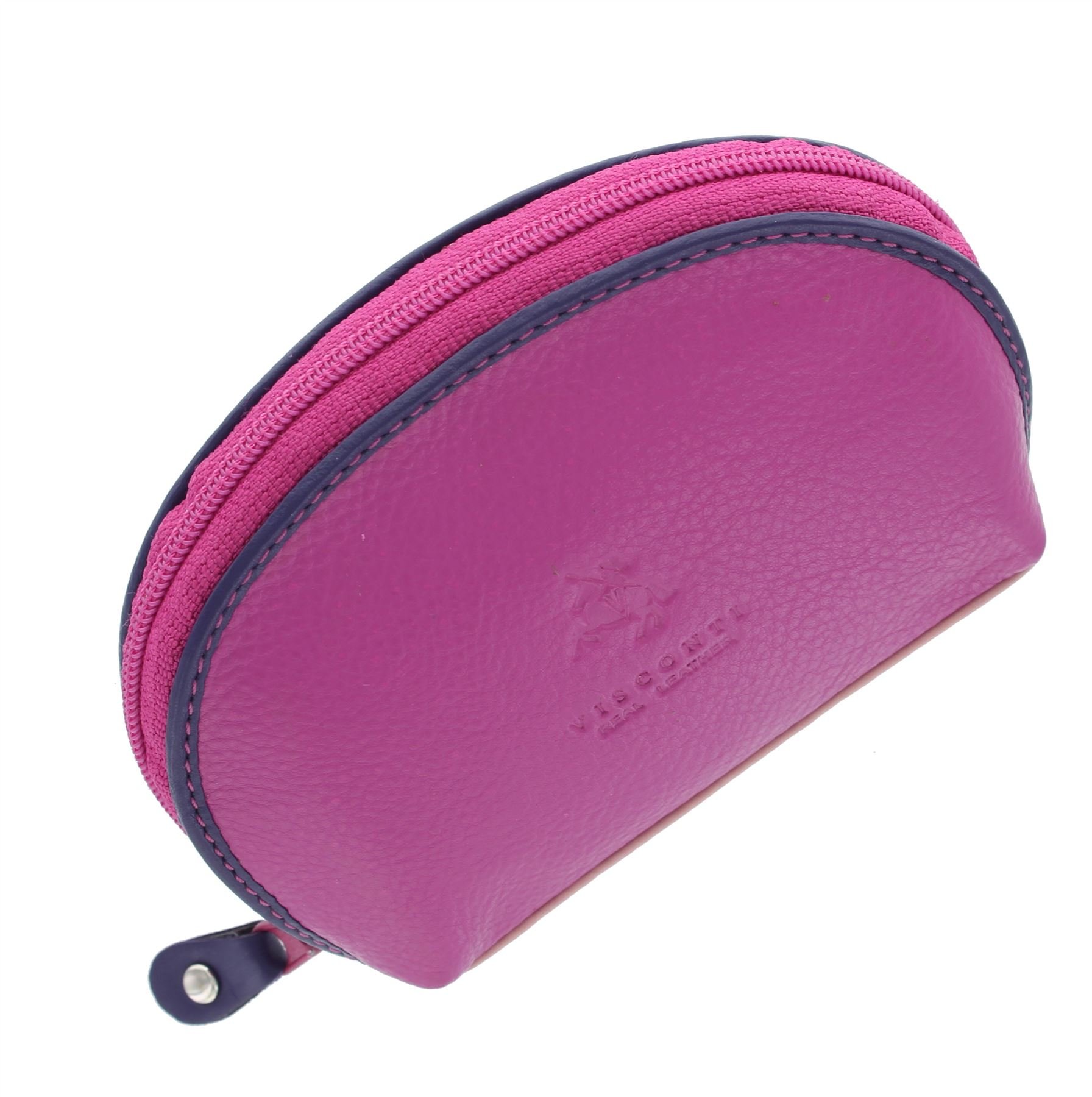 Visconti Rainbow Collection Zip Top Leather Malay Coin Purse with Keyring RB63 Berry Multi