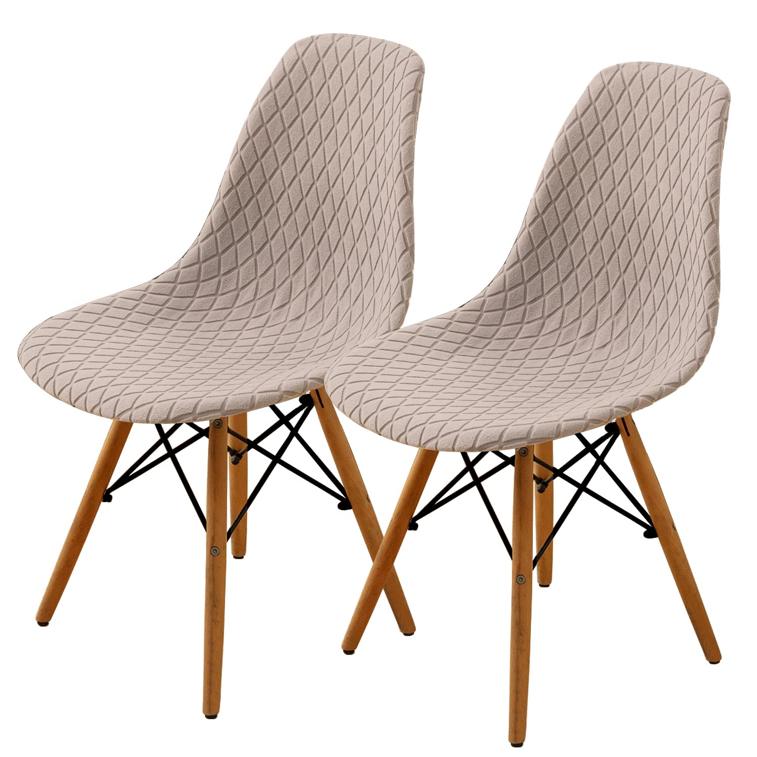 SHENGYIJING Dining Chairs Covers Set of 2/4/6, Style Shell Mid Century Modern Chair Sipcover, Upholstered Accent Side Chair Covers (Khaki, 2 Pieces)