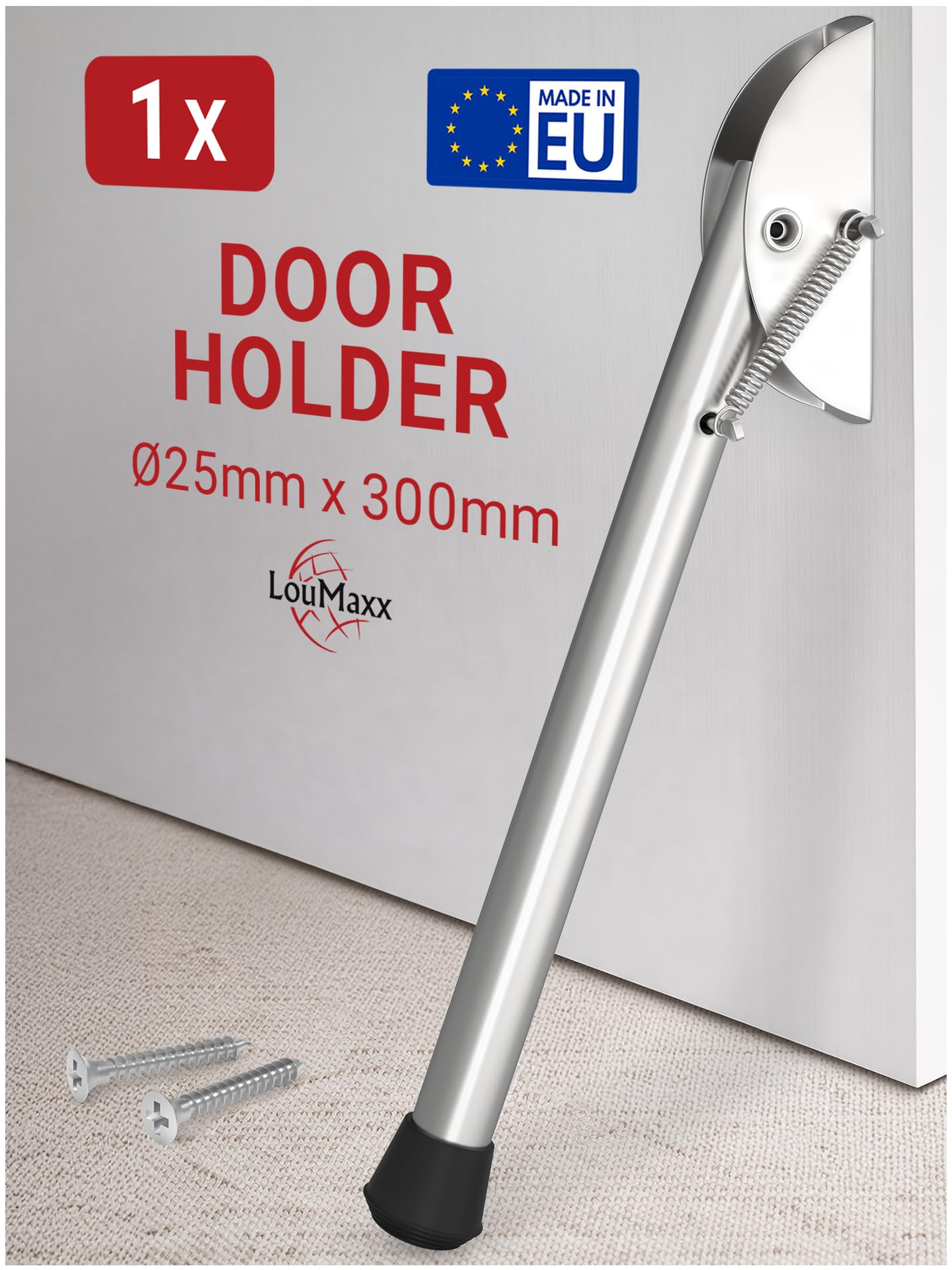 LouMaxx Door Holder 25x300mm – Keep Doors Securely Open – Galvanised Steel with Rubber Foot, Door Stopper | Ideal for Indoor and Sheltered Outdoor Use