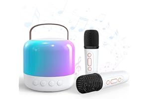 EMGYKIT Mini Karaoke Machine for Kids, Portable Karaoke Machine with 2 Wireless Microphone and Lights, Birthday Gifts for Girls Ages 4-12+
