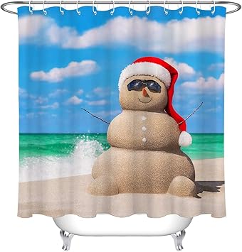 LB Cortina de Ducha de Navidad Tropical de 71 x 78 Pulgadas, muñeco de