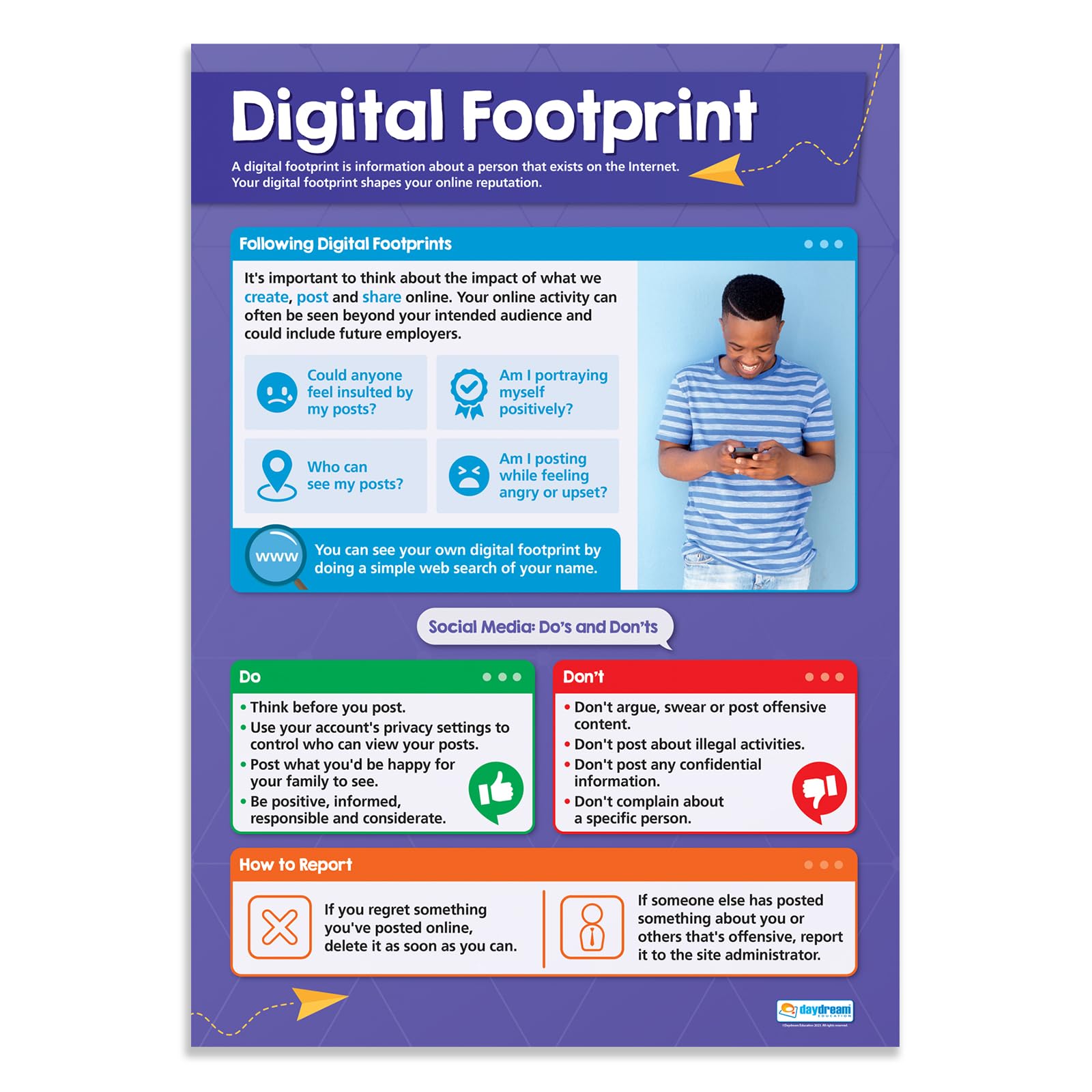 Daydream Education Digital Footprint | Online Safety Posters | Gloss Paper measuring 850mm x 594mm (A1) | Internet Safety Class Posters | Education Charts