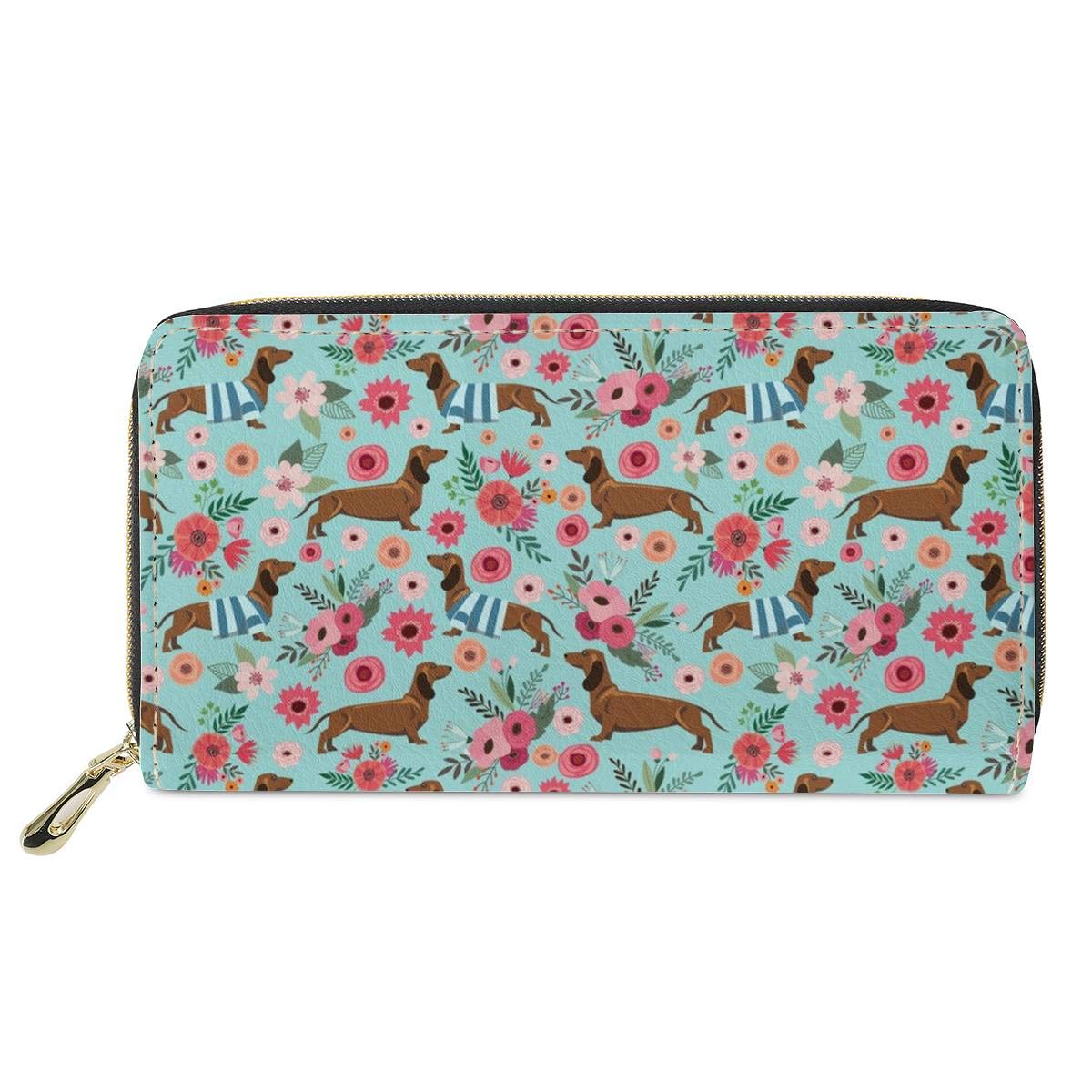 MODEGA Fashion Dachshund Design Purse Travel Business Handbag Girls Party Clutch Bag Phone Holder Money Clips with Coin Pocket 4 Card Slots Zip Around