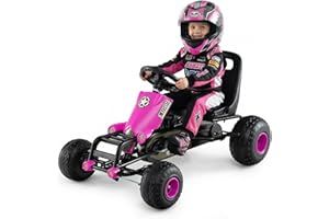 HONEY JOY Pedal Go Kart, 4 Wheeler Toddler Ride On Pedal Car Toy, Forward/Backward, Ergonomic Seat, Handbrake, Steering Wheel